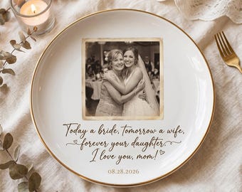 Personalized Photo Jewelry Dish, Mother of The Bride Jewelry Tray, Custom Ring Ceramic Dish with Picture, Mothers Day Gift, Wedding Gift
