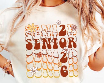 Comfort Colors Retro Groovy Senior Shirt, Class of 2026 Shirt, Graduation Tee, Proud Senior Tee, Senior 2026 Grad Shirt, High School Senior