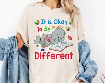It Is Okay To Be Different Autism Comfort Colors Shirt, The Elephant And Piggie Shirt, Gifts For Readers, Teacher Gift,Pigeon Shirt, Reading