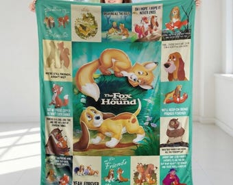 Tod and Copper Fleece Blanket, Disneyland The Fox And The Hound Throw, Cozy Cartoon Sherpa Blanket, Birthday Gift Home Decor Fan Blanket