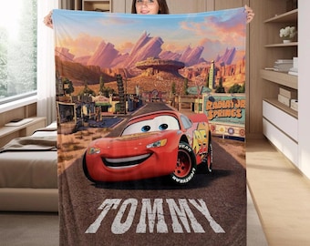 Personalized Disneyland Lightning McQueen Car Blanket, Disneytrip Pixar Car Fleece Blanket, Birthday Gift, Velveteen Sherpa Blanket