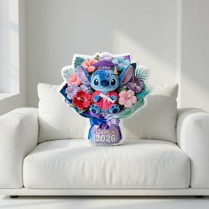 Personalized Graduation Pillow, Custom Name James Class of 2026 Gift, Cute Stitch Plush Bouquet, Graduation Gift for Kids, Keepsake Gift image 3