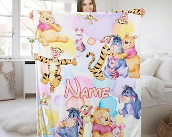 Custom Winnie the Pooh Blanket for Kids, Disenyland Winnie Nursery Throw, Classic Pooh Baby Blanket, Baby Shower Gift Cozy Decor Blanket