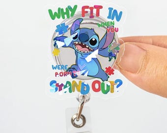 Autism Awareness Badge Reel, Why Fit In When You Were Born To Stand Out Badge Reel, Autism Stitch Badge Reel, Teacher Gift