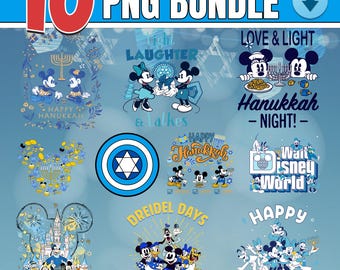 Pacchetto PNG Happy Hanukkah di Topolino e Minnie Disneyland, Menorah Dreidel di Chanukah retrò, Png ebraico, Natale a Disneyland, Download digitale