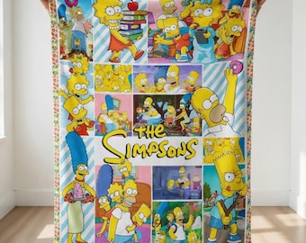 The Simpsons Fleece Blanket, Funny Disneyland Cartoon Fleece Throw for Kids Adults, Vintage Family Cozy Blanket,Christmas Disneytrip Blanket
