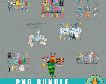 7 + PNG Bücher Lehrer Bundle Png, Lesen Kinderbücher Lehrer Png, Taube muss zum Schullehrer Png, Autismus Lehrer Png Digitale Datei gehen