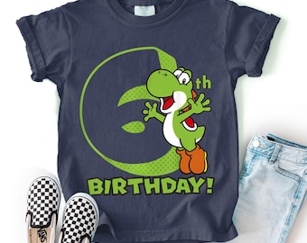 Custom Nam and Age Super Mario Yoshi Birthday Action Portrait Shirt, Personalized Super Mario Shirt, Customized Funny Yoshi Birthday