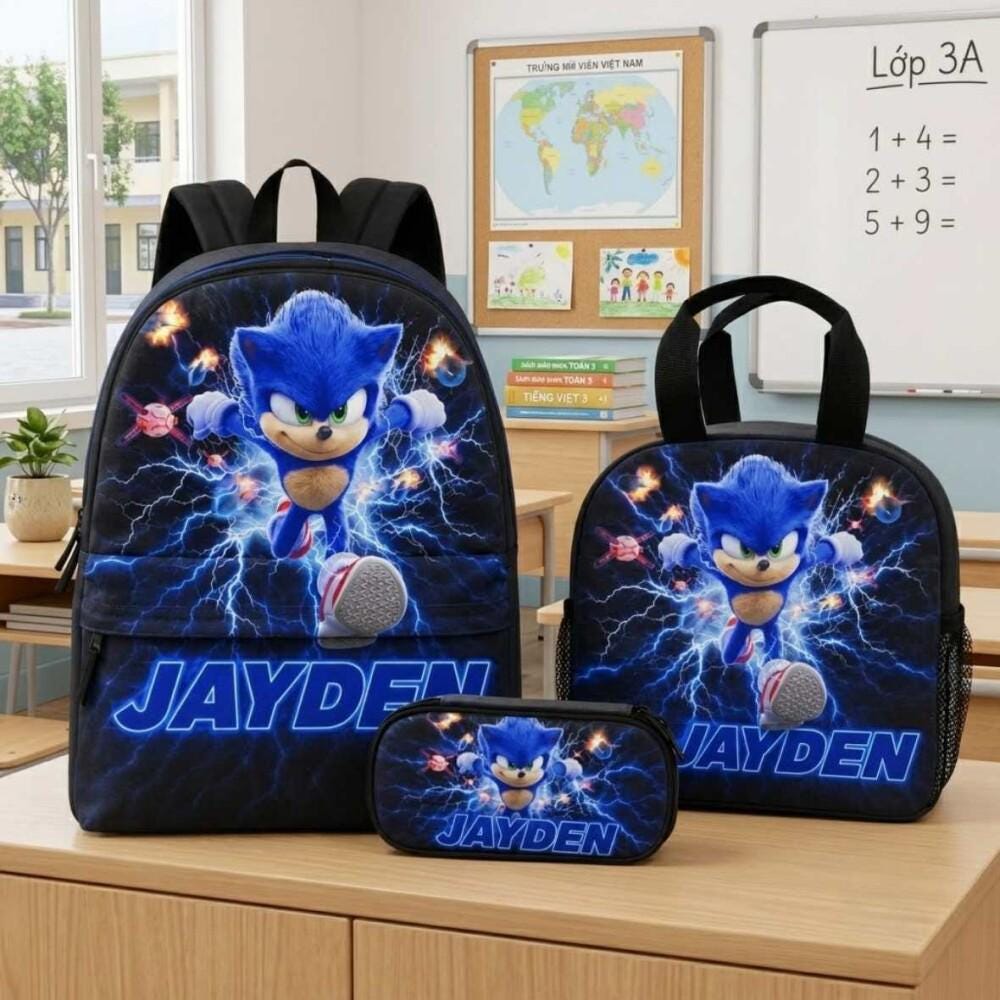 Sonic The Hedgehog Personalisierte Tasche mit Kordelzug für Kind PE-Beutel – Schultasche – Personalisiertes Geschenk für Jungen – Schwimmtasche für Kind
