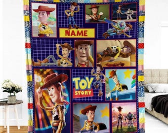 Custom Name Toy Story Woody Blanket, Personalized Disneyland Toy Story Fleece Throw, Birthday Bed Couch Sofa Blanket, Kids Christmas Gift