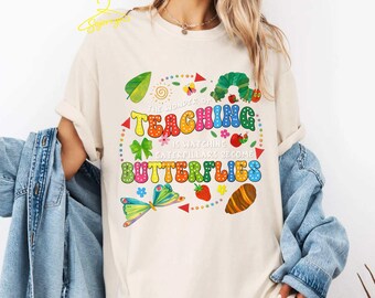 Funny Teacher The Wonder Of Teaching Is Watching Caterpillar Shirt, Progress Over Perfection Caterpillar Comfort Colors Shirt, Teacher Gift