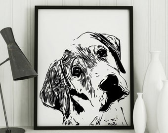 Labrador Retriever Art Print, Wall decor, pet lover gift, Black Lab Silhouette, Modern, black and white, dog