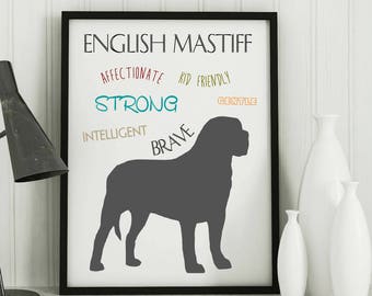 English Mastiff Dog Breed Art Print , Gift for Mastiff Dog Lover, pet wall decor
