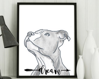 Pitbull artwork, Dog Art Print, Gray pitbull dog gift idea, Modern Wall Decor, Pitbull Gift,