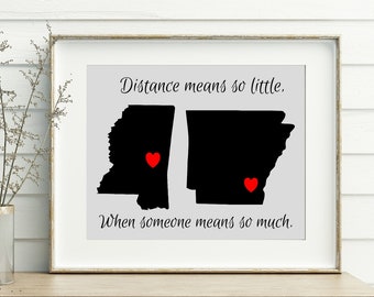 Long distance relationship gift, military couples, distance means so little, wall decor, romantic wall decor, art print, home decor