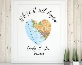 Personalized wedding gift for couple, Bridal Shower, where it all began, custom state Gift Wedding Gift for Couple Wedding Present