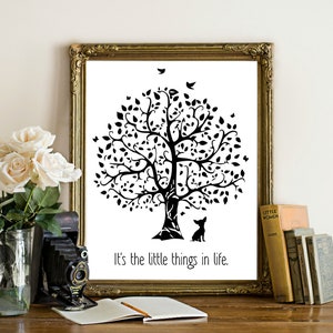 Chihuahua Art Print, dog lover gift Chihuahua, Tree, Modern Wall Decor, gift, black and white, it's the little things in life quote