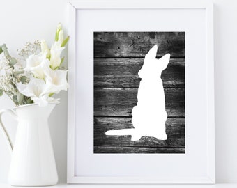 German Shepherd dog Art Print, German Shepherd Silhouette, Dog lover Gift, Barnwood background