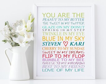 You are the peanut to my butter, Personalized couples art print, Quotes, Couples Name, wedding gift, Bridal Shower Gift