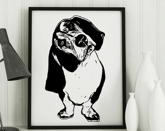 Basset Hound Art Print, Wall decor, pet lover gift, Basset Hound Silhouette, Modern, black and white, dog