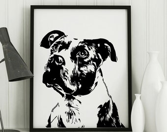 Pitbull artwork, Dog Art Print, pitbull dog gift idea, Modern Wall Decor, Pitbull Gift,