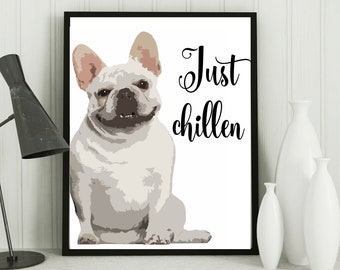 White French Bulldog, Art Print, Frenchie Wall Art, French Bulldog gifts, funny Frenchie Décor,