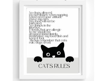 Funny cat print, cat lover gift, pet room decor, wall decor, cat art, cat rules poster