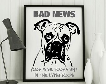 Funny Boxer dog art print wall decor, gift for dog lover