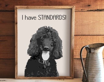 Black Standard Poodle Art Print,