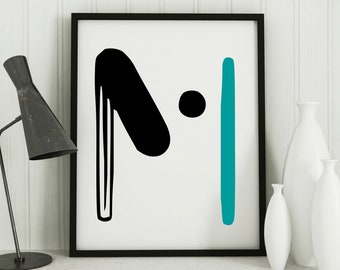 Abstract Letter Print, letter art for wall, name, wall decor, letter M art, contemporary, black and white, initial wall art