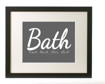 Printable bathroom wall art, Wash, Brush, Floss, Flush, sign, Instant Download