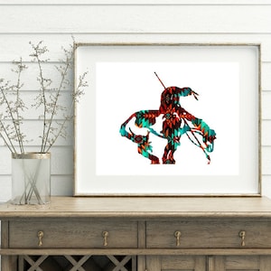 End of the trail wall art print, western wall decor, indian warrior and horse wall decor