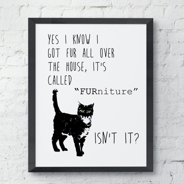 funny cat art, cat print, wall decor, printable art, cat lover gift