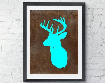 Deer art print, Silhouette, Deer Antler, Deer Art Print, Log Cabin Art, Log cabin decor