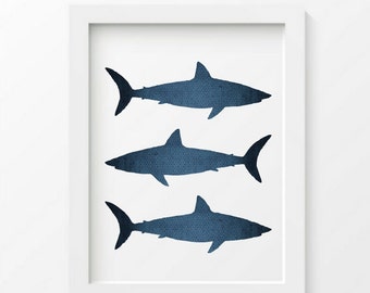 Shark Art Print, Coastal Wall Decor, Shark Print, Beachhouse wall decor