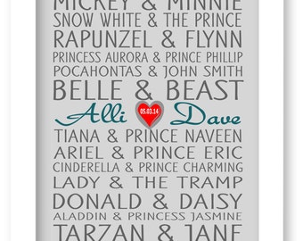 Disney Famous Couples Print Couples Art Personalized Couples Etsy