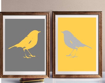 Birds art print, farmhouse wall decor, set of two, pair of bird prints