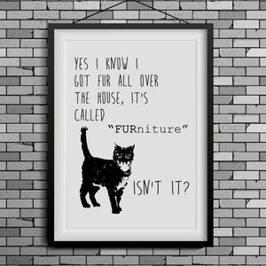 funny cat art, cat print, wall decor, cat lover gift