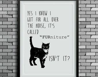 funny cat art, cat print, wall decor, cat lover gift