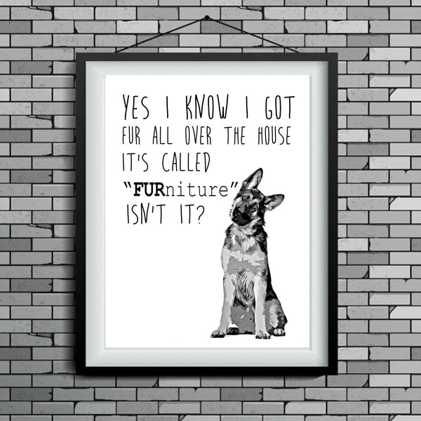 Funny German Shepherd Art Print: Dog Lover Gift, Pet Room Decor