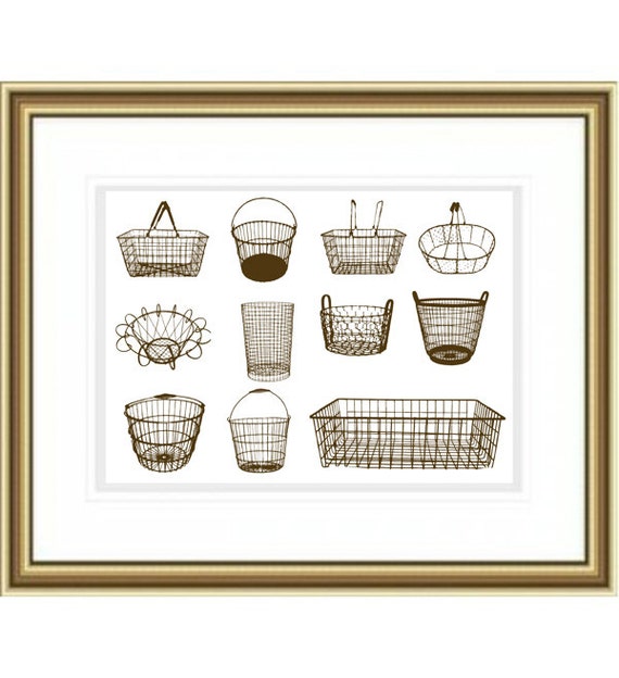 Assortment of Vintage Wire Baskets Art Print Wall Decor egg Etsy