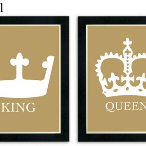 King and Queen Art Prints, His and Her Crowns, Modern Wall Decor, Couples art print