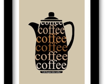 Coffee artwork, coffee art print, kitchen coffee art, coffee poster