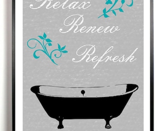 Bathroom Art Print, Bath tub artwork, Poster Gray and black, Vintage Tub, Modern Wall Decor