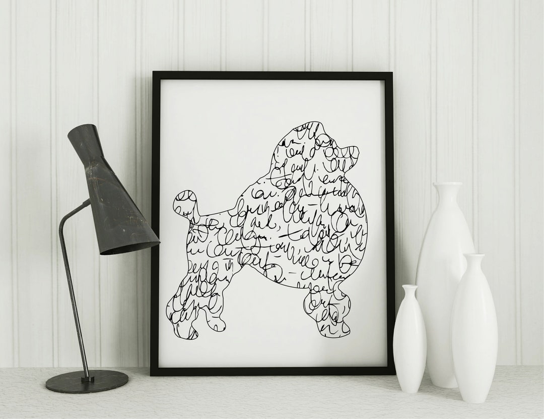 Any Breed, Poodle Art Print, Illustration, Caligraphy, Black and White ...