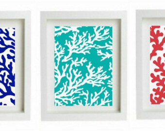 Colorful Coral Reef Beach Art Prints, Beach house wall decor, beach artwork, coral prints,