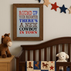 little cowboy art print, western wall decor, kids room art, nursery room decor, baby boy shower gift