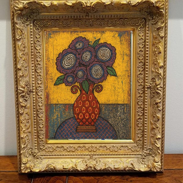 Mexican Folk Art Flower Print: Spanish Style Canvas Wall Art