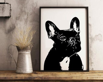 French Bull dog Art Print, Wall decor, pet lover gift, personalized Silhouette, Modern, black and white, dog