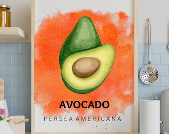 Avocado Art Print, kitchen decor, kitchen wall decor, fruit art print, specie, Persea americana